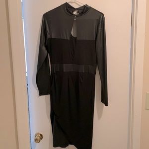Black dress, leather & sheer with side slit